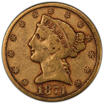 1874-CC $5 Liberty Head Half Eagle PCGS VF20 (CAC)